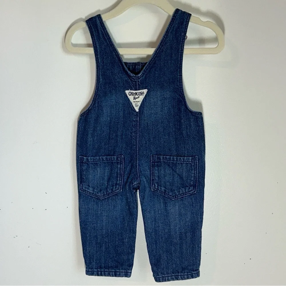 OshKosh Vestbak Buffalo Check Lined Denim Oversalls Embroidered Start Sz 3M